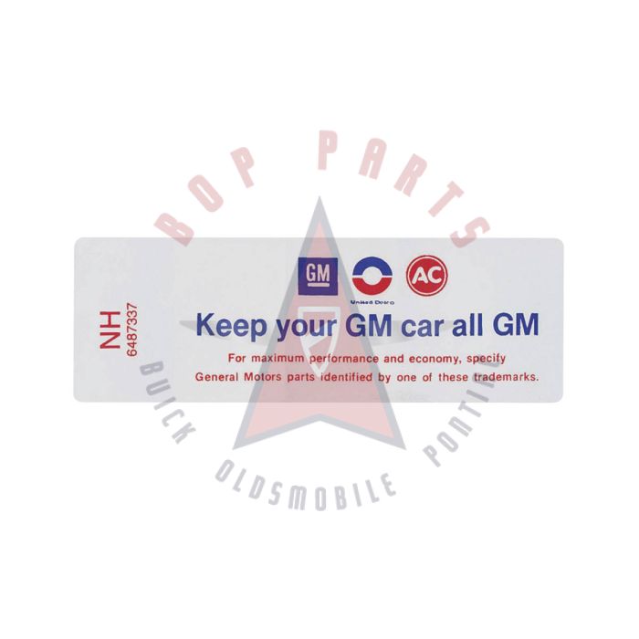 1971 Oldsmobile 442 Air Cleaner Decal "Keep Your GM Car All GM"