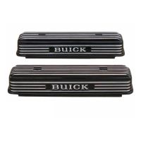 1953 1954 1955 1956 1957 1958 1959 1960 1961 1962 1963 1964 1965 1966 Buick Nailhead V8 Valve Covers WITH Fins and Vintage Script (1 Pair) (Black Powder Coat Finish)